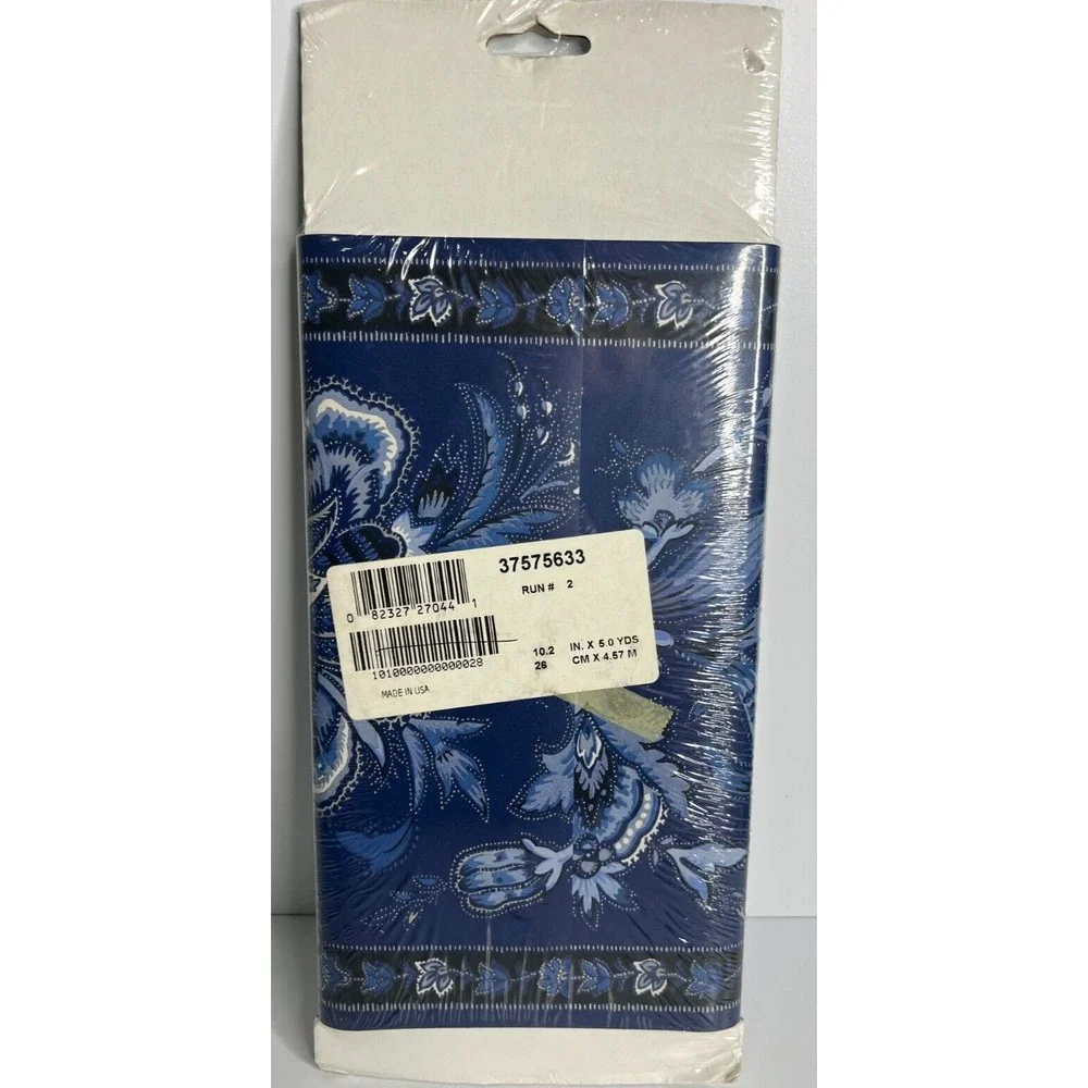 Waverly Decorative Wide Border Wallpaper 5 Yds Prepasted Floral Blue White Bold